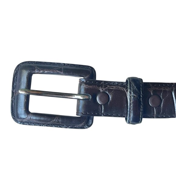 Brown Crocodile Pattern Leather Belt With Buckle 27” - 32” - Picture 3 of 8